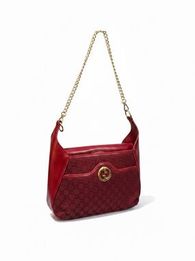 Vintage Gucci Red GG Monogram Canvas & Leather Shoulder Bag Italy